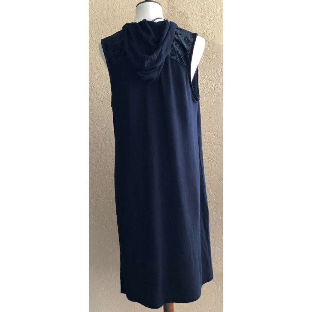 New Bobeau Black Active Cover Up Womens Size XS Velour Trim Hooded Dress - Picture 9 of 11